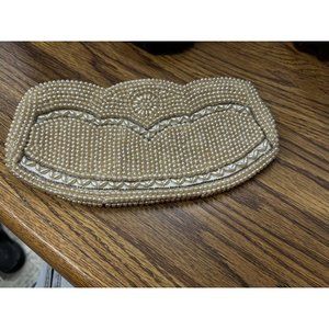 Vintage Beaded Cocktail Purse Faux Pearl White Evening Clutch YKK